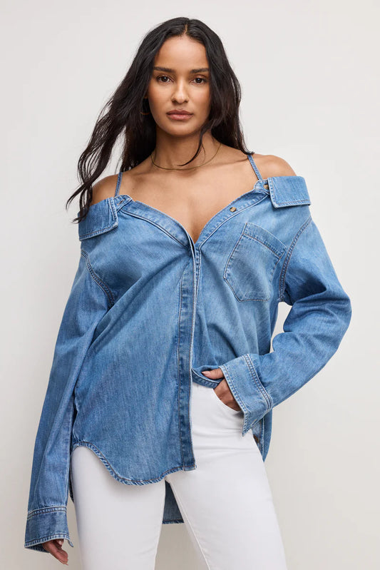 DENIM OFF SHOULDER SHIRT