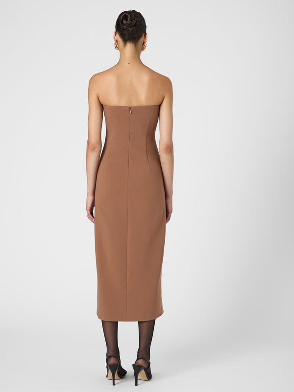 AZRA TWILL STRAPLESS MIDI DRESS