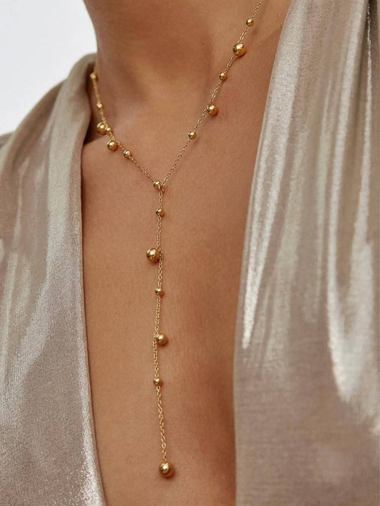 BEADED 18K GOLD TIE NECKLACE