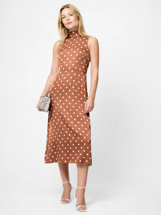 ENNIS SATIN POLKA DOT MIDI DRESS