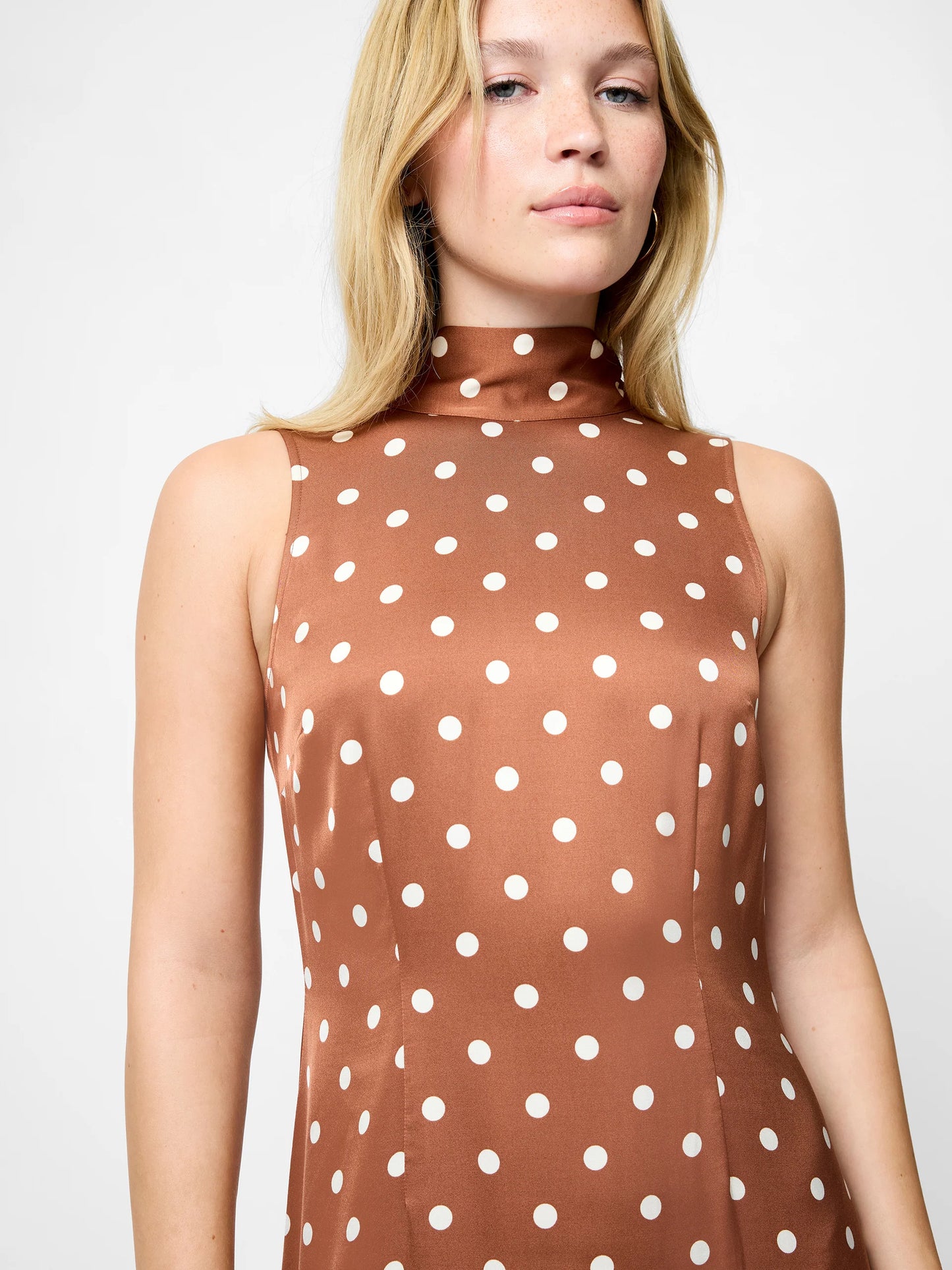 ENNIS SATIN POLKA DOT MIDI DRESS