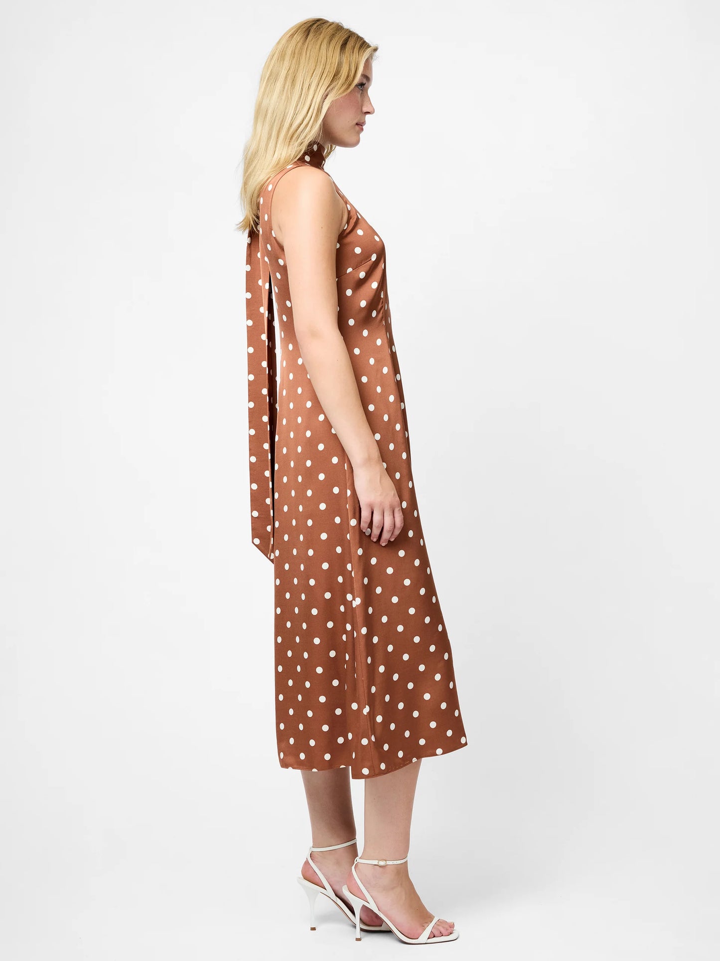 ENNIS SATIN POLKA DOT MIDI DRESS