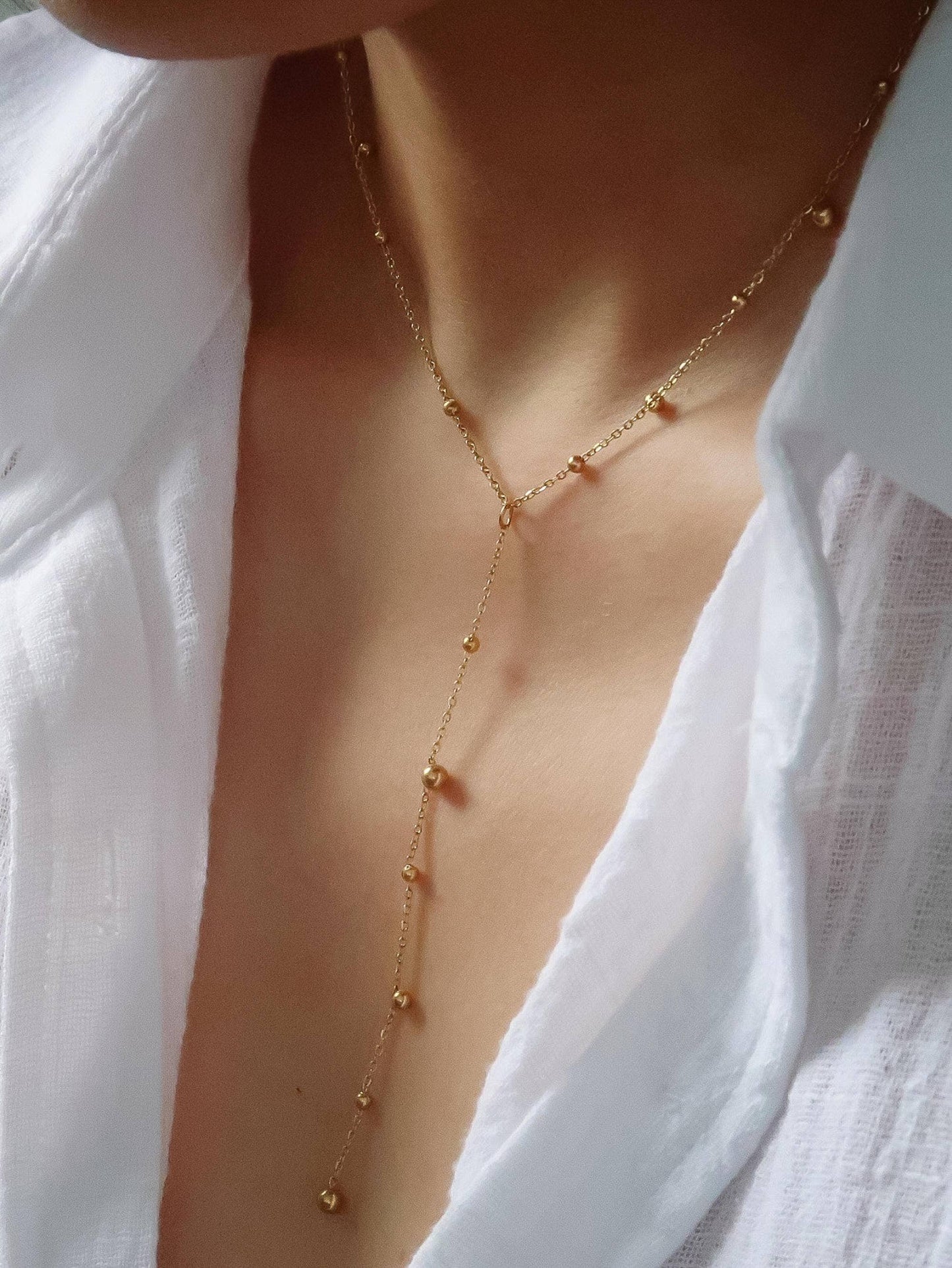 BEADED 18K GOLD TIE NECKLACE