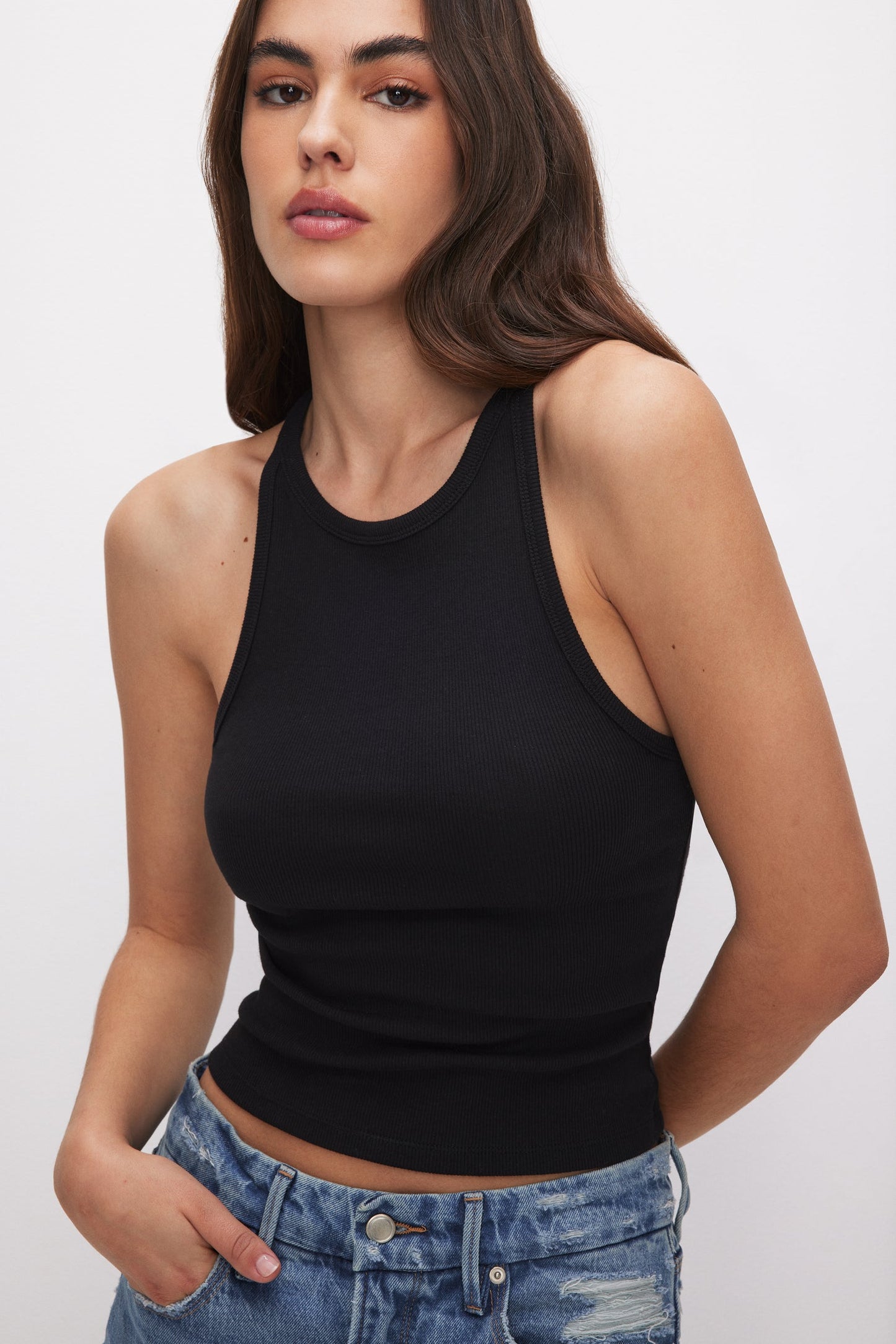 GOOD AMERICAN MICRO RIB CREWNECK TANK