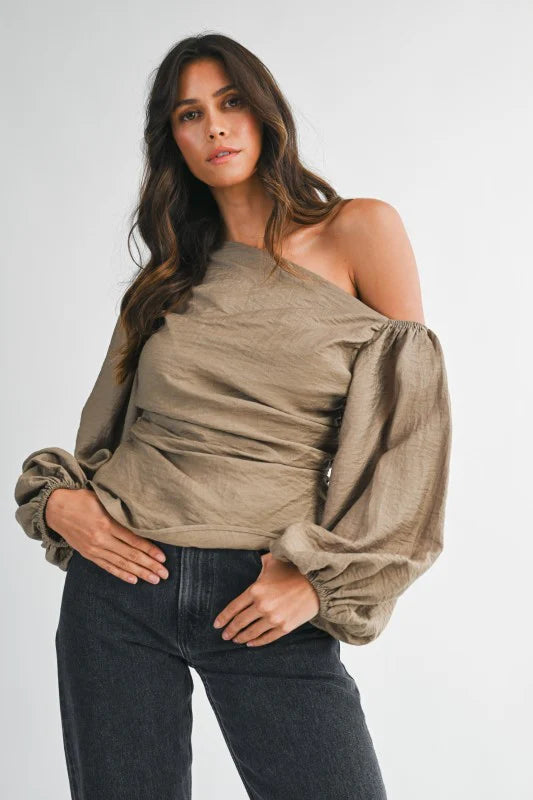 MALLORY ONE SHOULDER BALLOON SLEEVE TOP