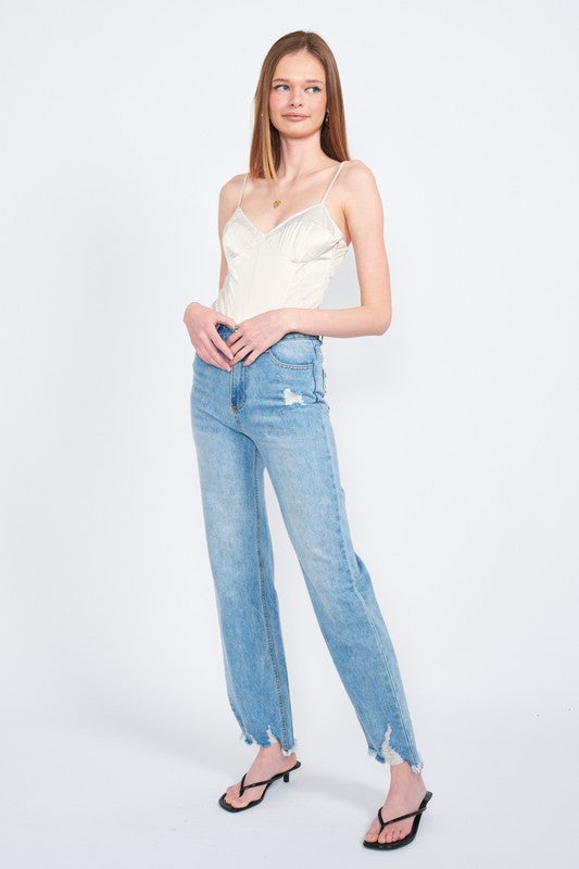 HIGH WAISTED STRAIGHT LEG DENIM JEANS