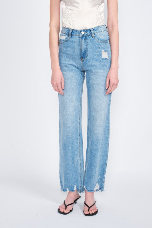 HIGH WAISTED STRAIGHT LEG DENIM JEANS