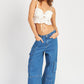 WIDE LEG DENIM PANTS WITH POCKETS