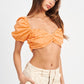 PUFF SLEEVE CROP TOP WITH RUCHED DETAIL