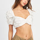 PUFF SLEEVE CROP TOP WITH RUCHED DETAIL