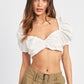 PUFF SLEEVE CROP TOP WITH RUCHED DETAIL