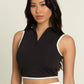 BLACK WHITE LINED HALF-ZIP CROP TOP