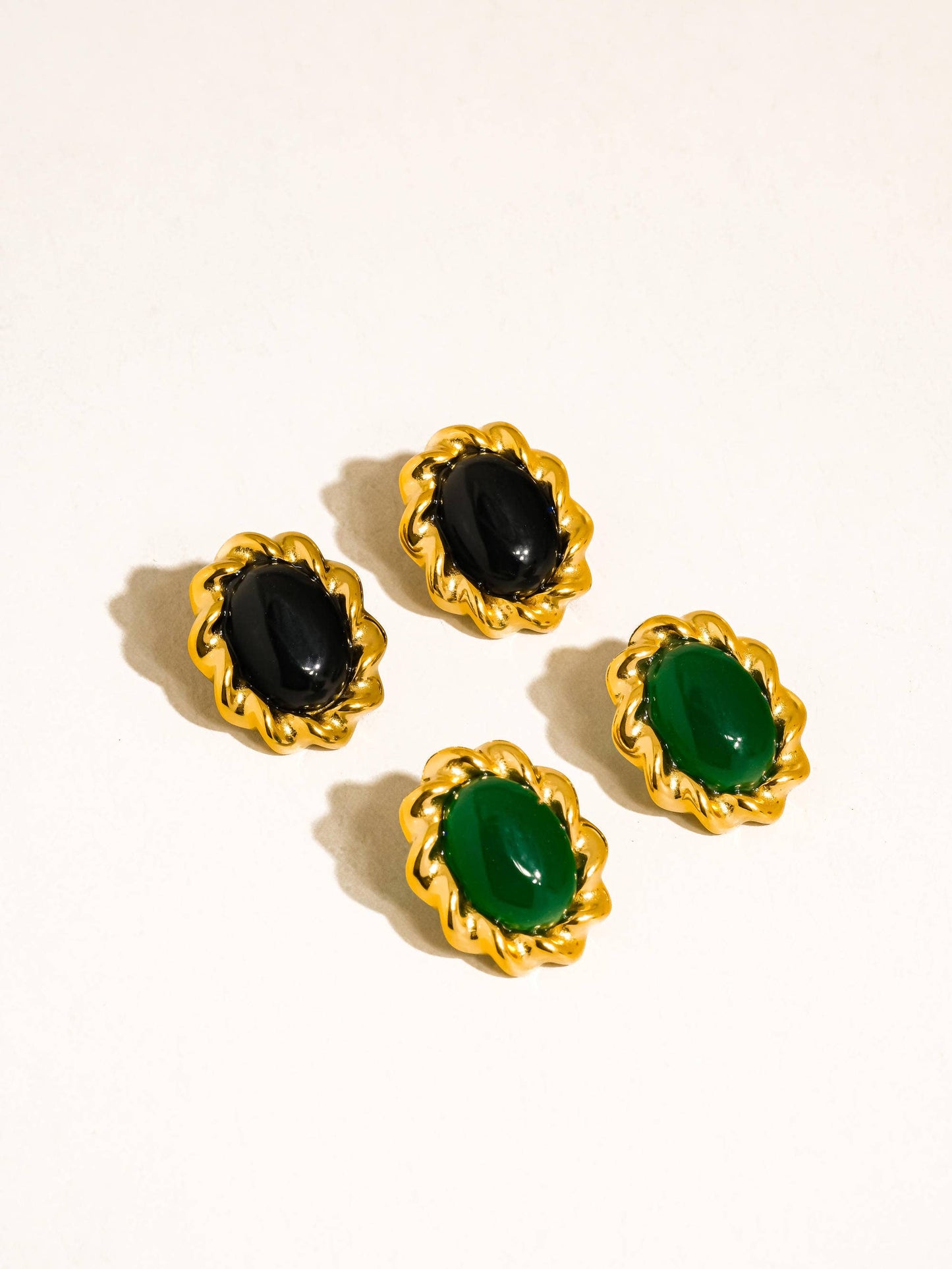 EULIE 18K GOLD OVAL STONE EARRING