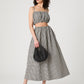 GINGHAM RUCHED WAIST MIDI SKIRT