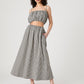 GINGHAM RUCHED WAIST MIDI SKIRT