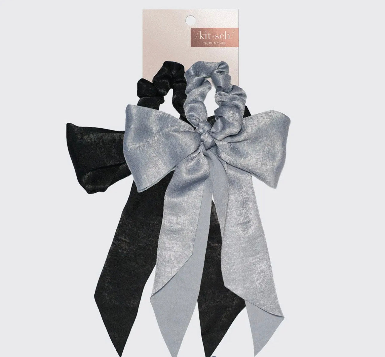 Satin Scarf Scrunchies - Black/Gray