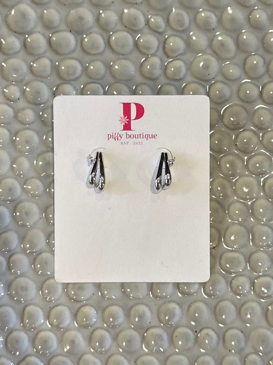 LAYERED WHITE GOLD DIPPED EARRINGS