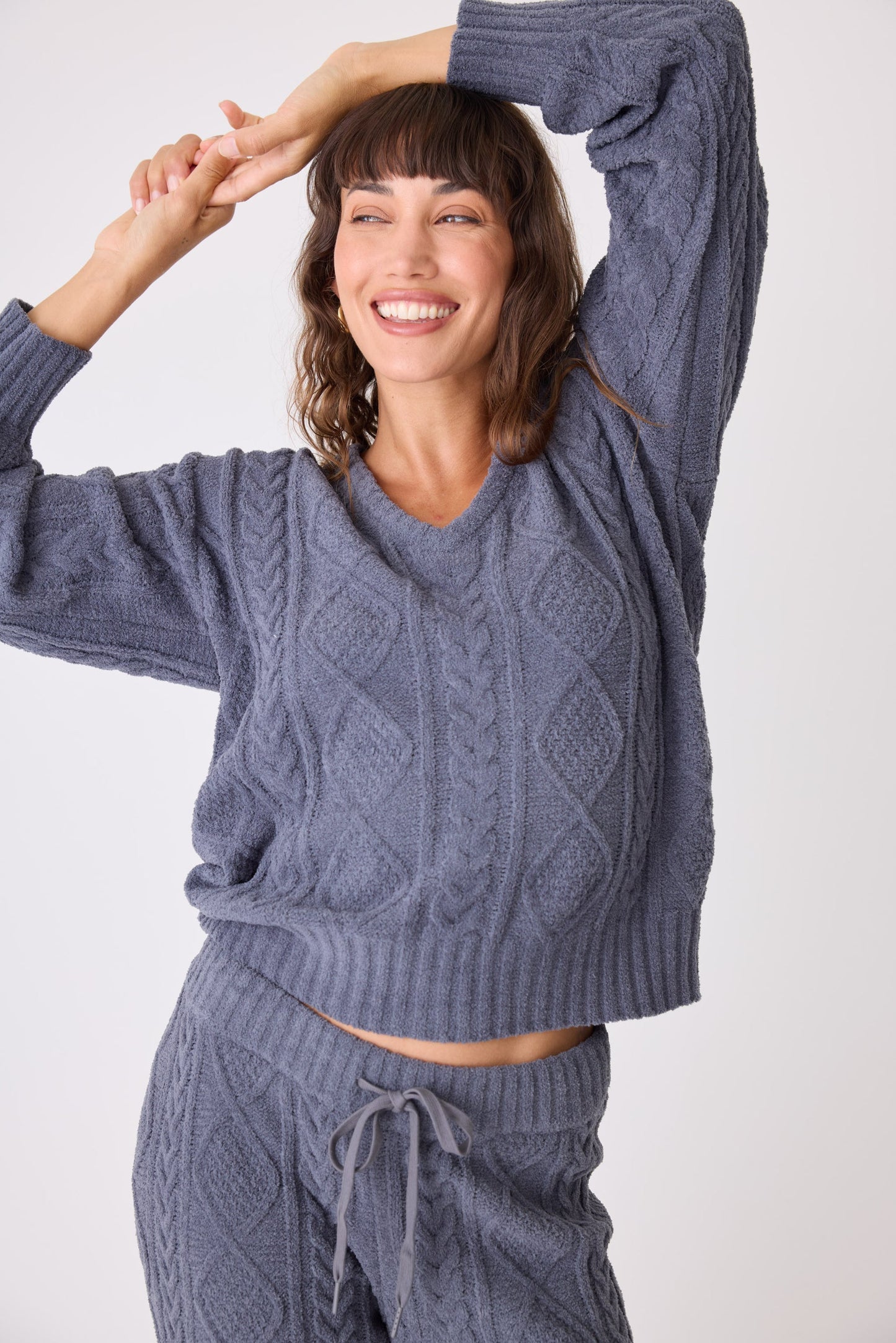 CHENILLE COZY CABLE V-NECK SWEATER