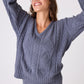 CHENILLE COZY CABLE V-NECK SWEATER