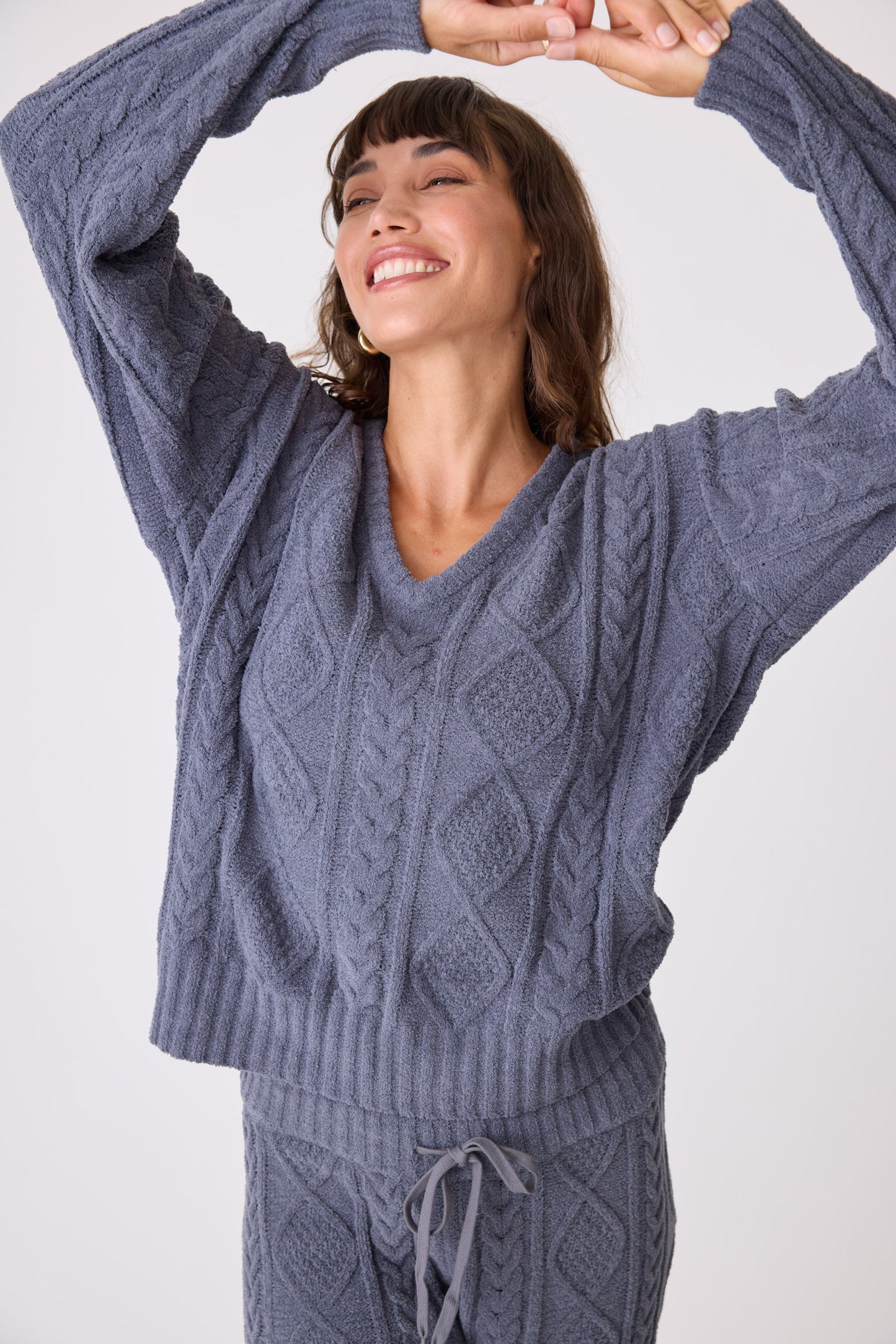 CHENILLE COZY CABLE V-NECK SWEATER