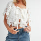 SQUARE NECK CROCHET LACE TOP